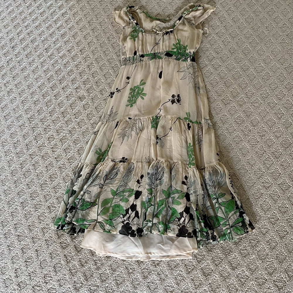 Odille Cream and Green Floral Dress
